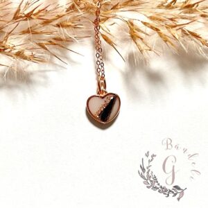 Herz-Halskette Rosegold plated Tierhaar Design Haarstähne mit Rose Gold Glitzer